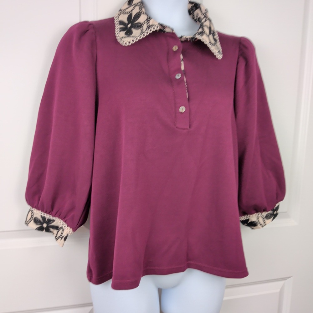 Burgundy Puff Sleeve Dark Academia Romantic Officewear Size Large Retro